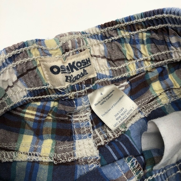 OSHKOSH B’GOSH Blue Green Tan Plaid Pocket Cargo Summer Shorts Boys SIZE 4 - Picture 2 of 9